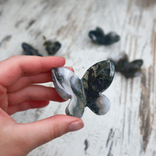 Moss Agate 3D Butterfly | Intuitively Chosen | Growth, New Beginnings & Heart-Centred Grounding