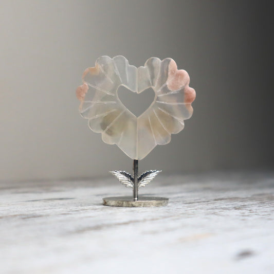 Flower Agate Heart on Stand | Self-Love, New Beginnings & Inner Bloom