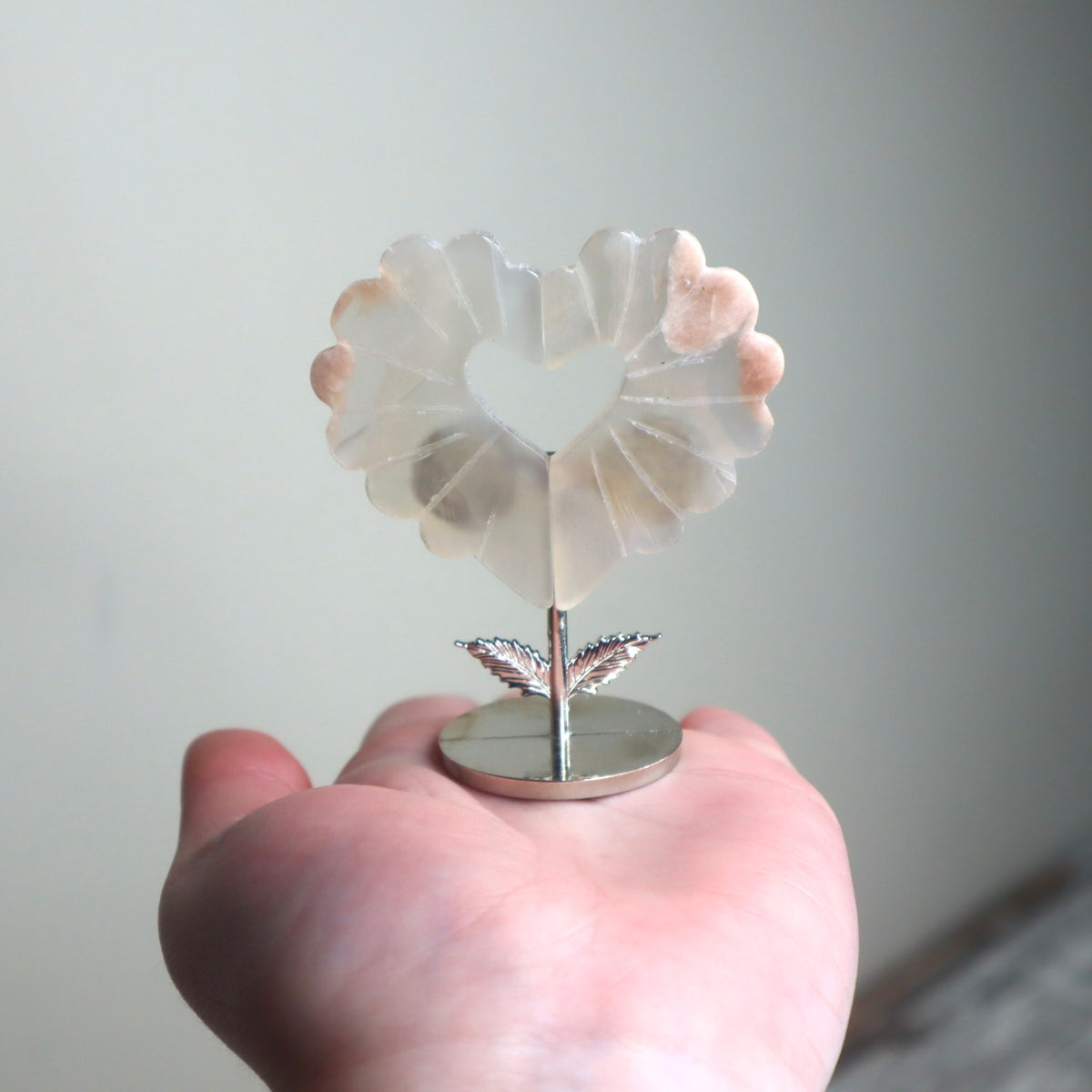 Flower Agate Heart on Stand | Self-Love, New Beginnings & Inner Bloom