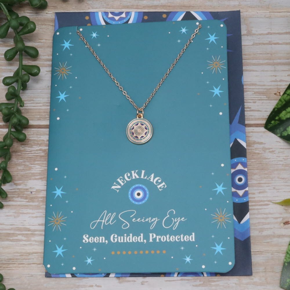 All Seeing Eye Necklace Greeting Card | Protection, Awareness & Divine Guidance
