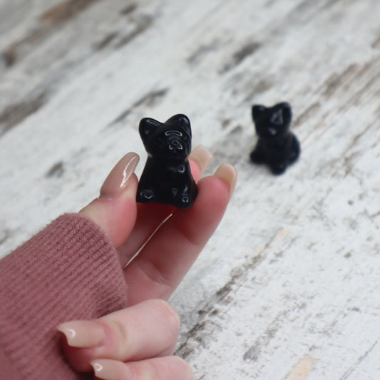 Black Obsidian Mini Bulldog Carving | Protection, Loyalty & Inner Strength