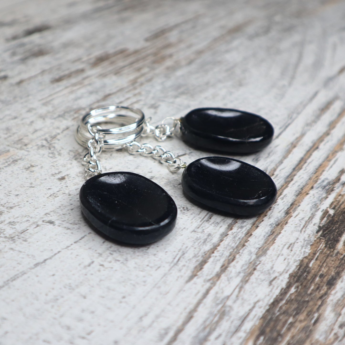 Black Tourmaline Worry Stone Keychain | Protection, Grounding & Energy Shield