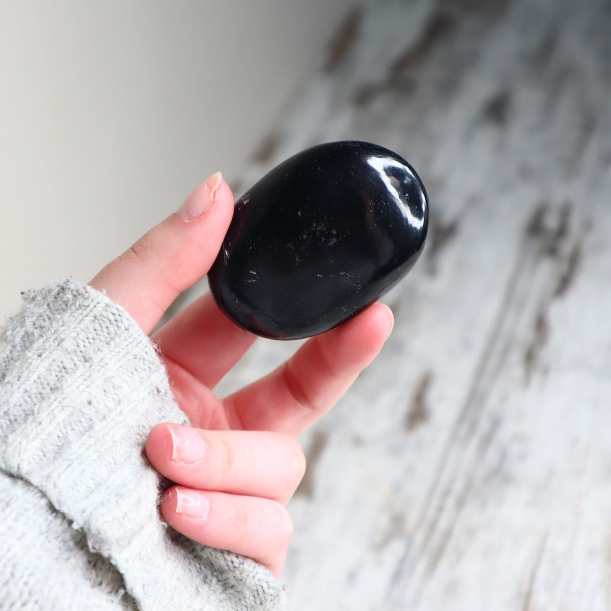 Black Tourmaline Palm Stone | Protection, Grounding & Inner Strength