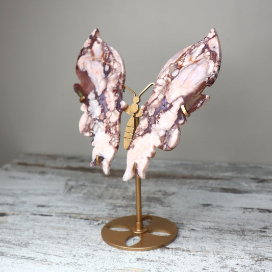 Pink Flower Agate Butterfly Wings on Stand | Growth, Self-Love & Gentle Transformation