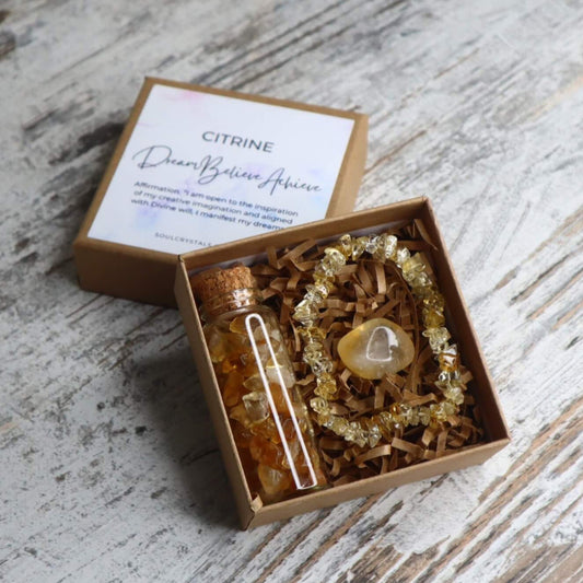 'Dream, Believe, Achieve' Chip Gift Box | Citrine