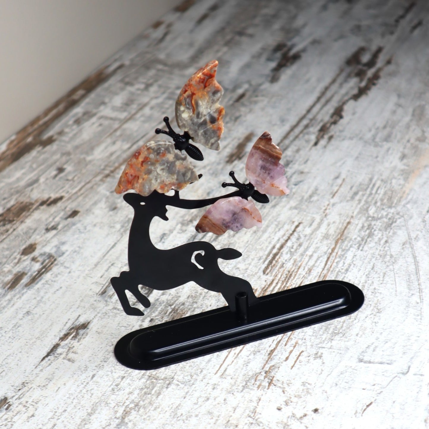 Crazy Lace Agate & Amethyst Butterfly Deer | Joy, Calm & Transformation