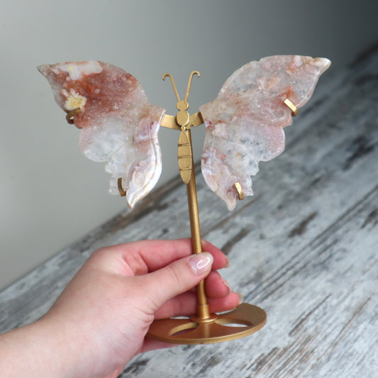 Pink Amethyst & Flower Agate Butterfly Wings | Imperfect | Transformation, Grace & Heart Healing