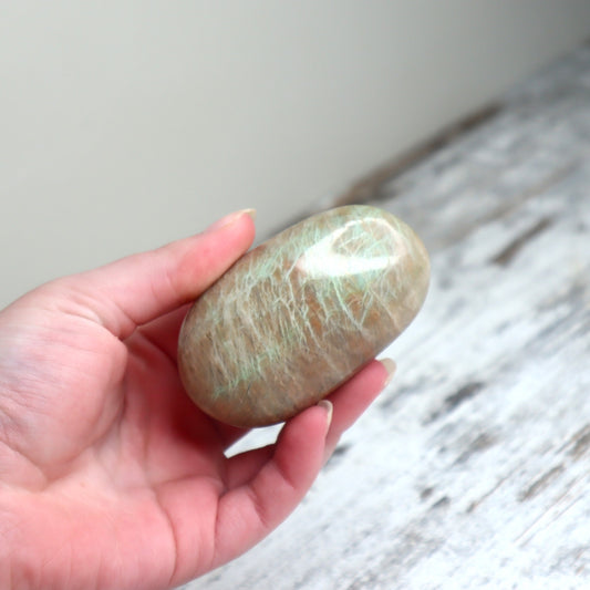 Green Moonstone (Garnierite) Palm Stone | Intuition, Emotional Healing & Divine Feminine Energy