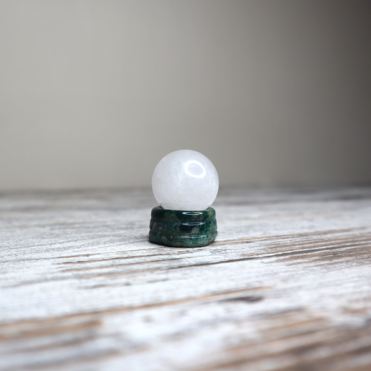 Quartz Mini Sphere on Moss Agate Stand