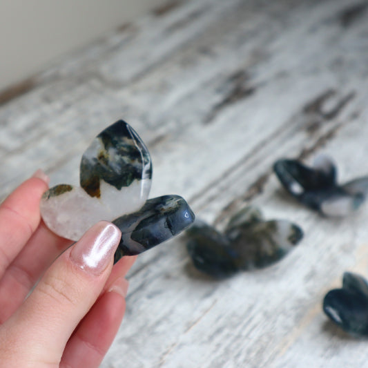 Moss Agate 3D Butterfly Carving | Intuitively Chosen