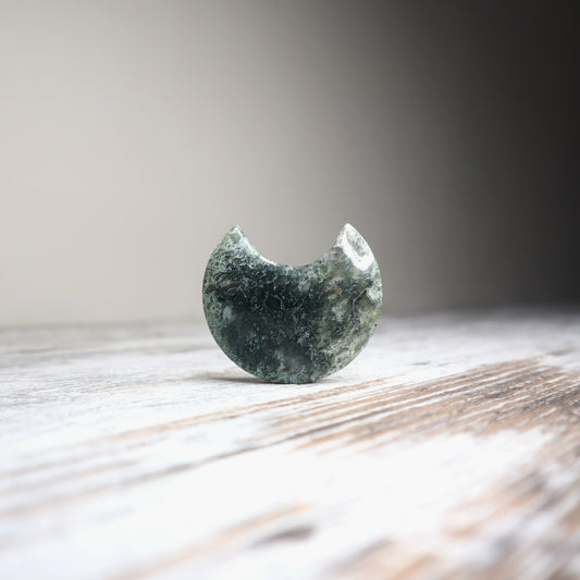 Moss Agate Moon Carving