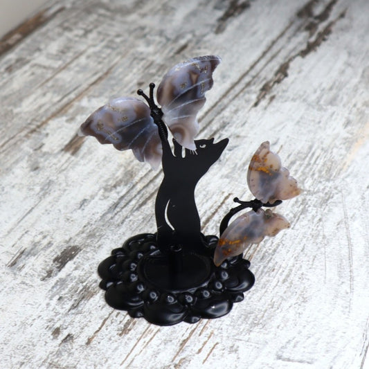 Ocean Jasper Cat & Butterfly Display | Joy, Renewal & Emotional Harmony