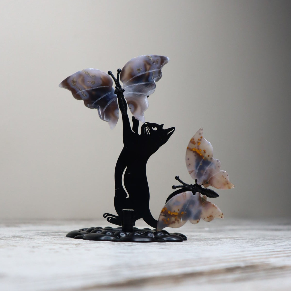 Ocean Jasper Cat & Butterfly Display | Joy, Renewal & Emotional Harmony