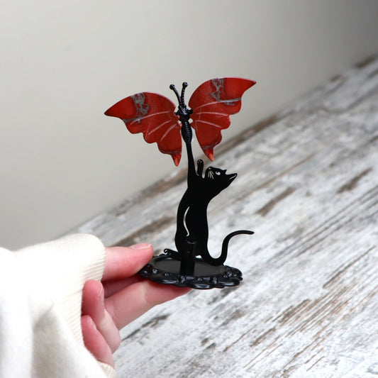Red Jasper Cat & Butterfly Display | Courage, Strength & Grounding