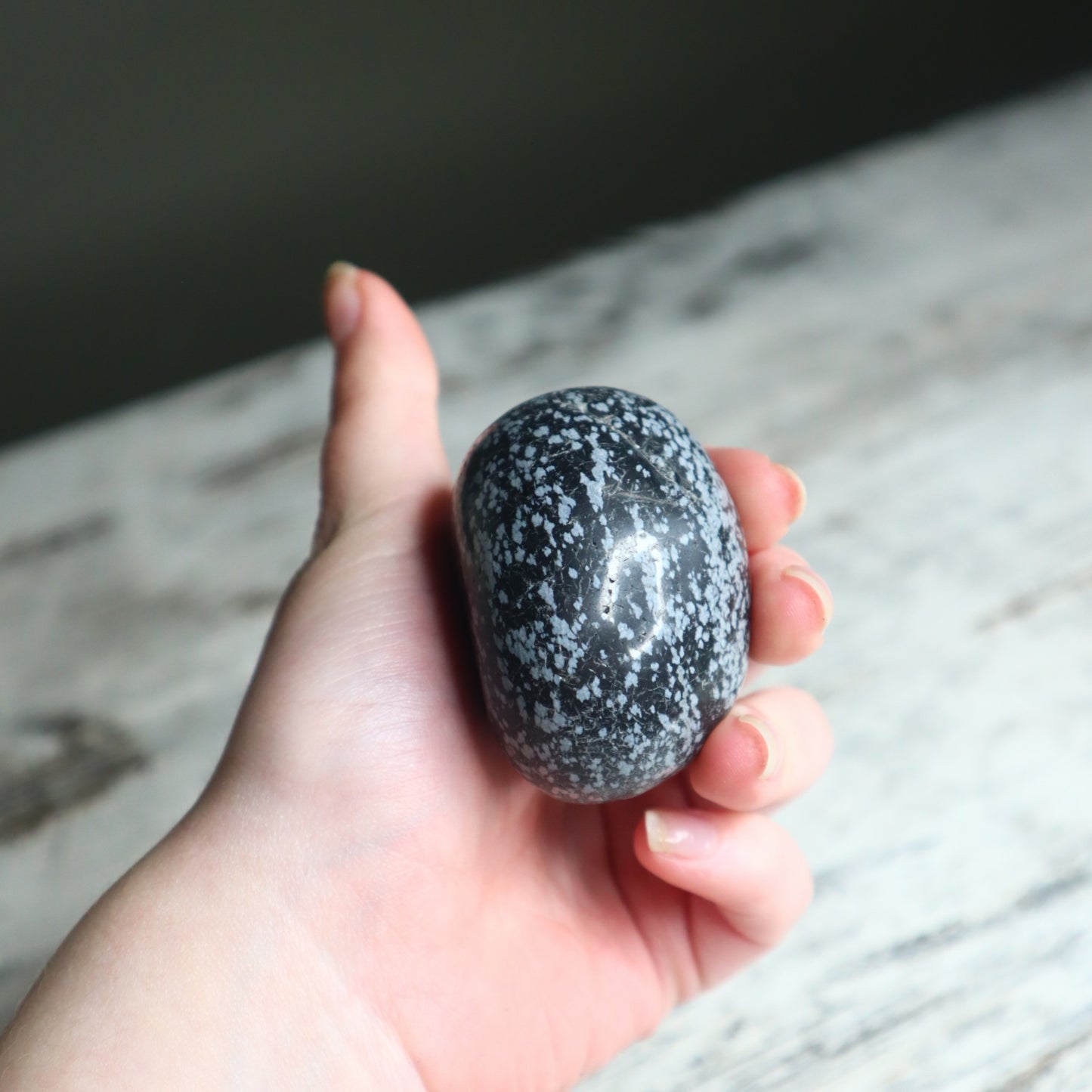 Snowflake Obsidian Palm Stone | Calm, Protection & Inner Balance