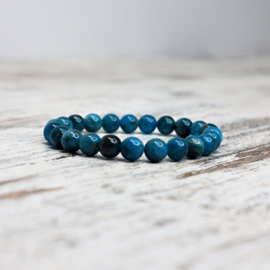 Blue Apatite Bead Bracelet | 8mm | Motivation, Clarity & Inspired Communication