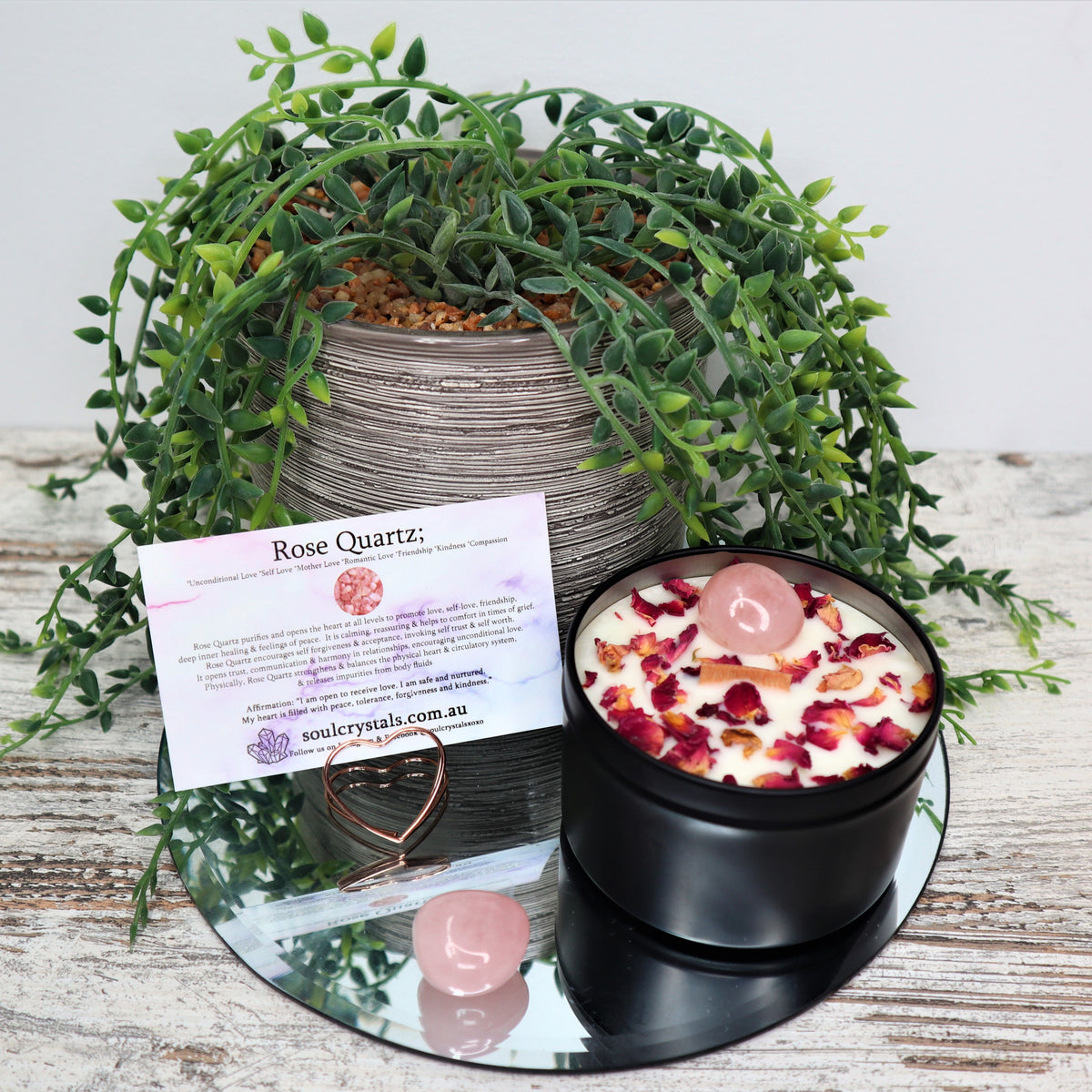 ‘Love Conquers All’ Soy Candle Tin | Rose Quartz