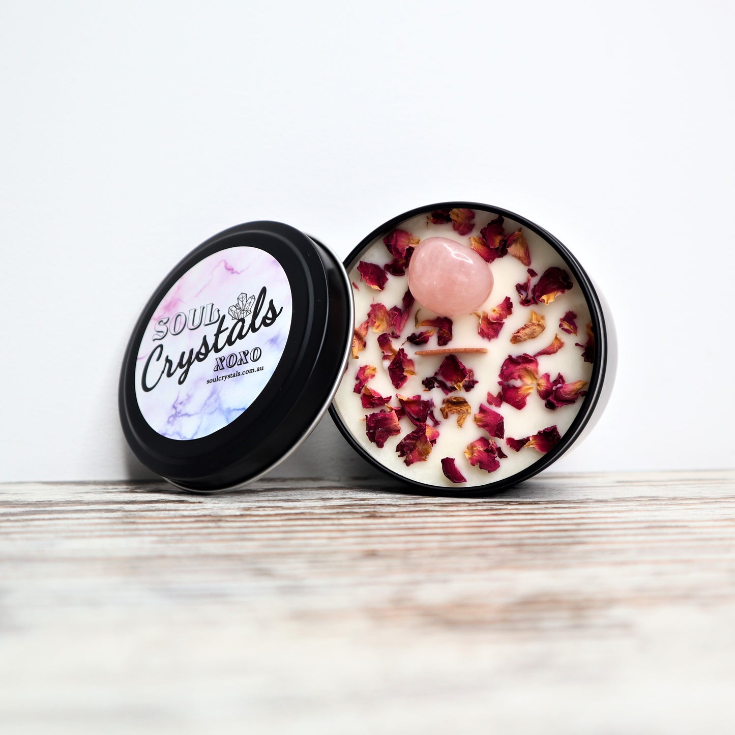 ‘Love Conquers All’ Soy Candle Tin | Rose Quartz