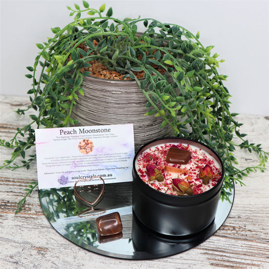 'New Beginnings' Soy Candle Tin | Peach Moonstone