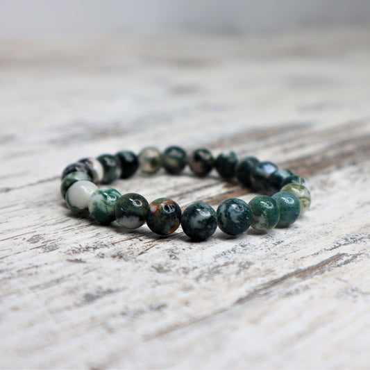 Tree Agate Bead Bracelet | 8mm | Grounding, Growth & Inner Peace