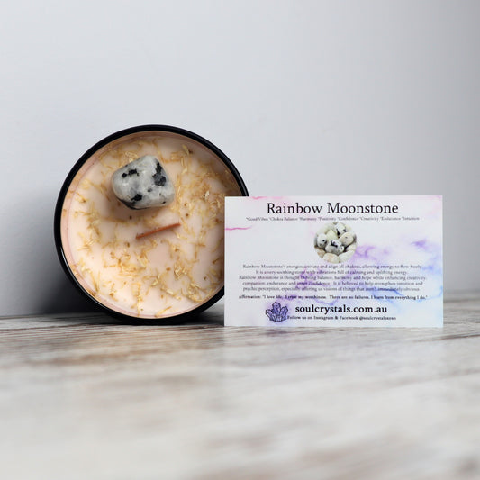 'Good Vibes' Soy Candle | Rainbow Moonstone