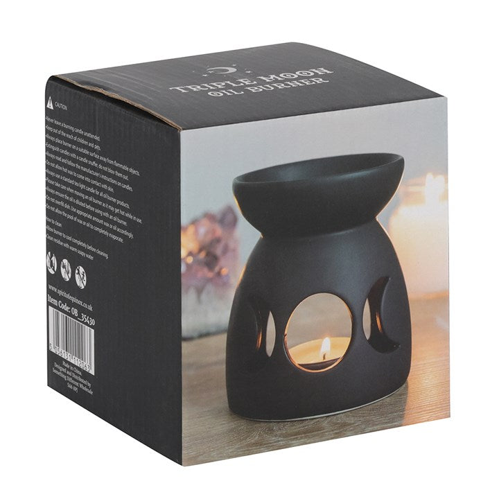 Black Triple Moon Oil Burner | Intuition, Cleansing &amp; Ritual Ambience