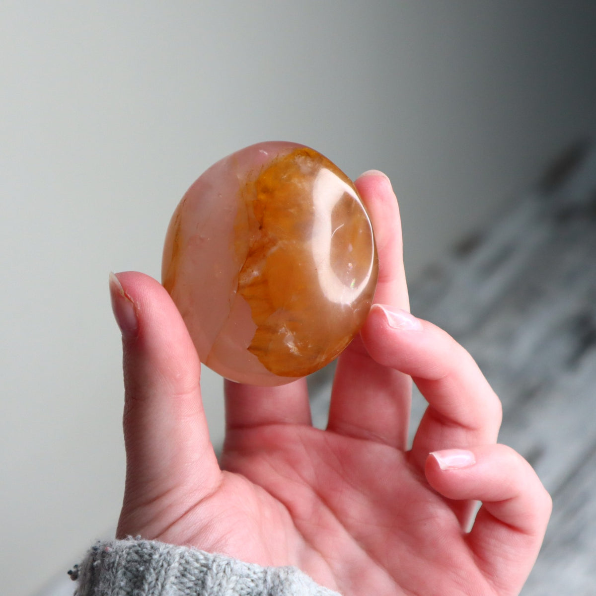 Hematoid Quartz Palm Stone | Golden Light, Grounding &amp; Inner Strength