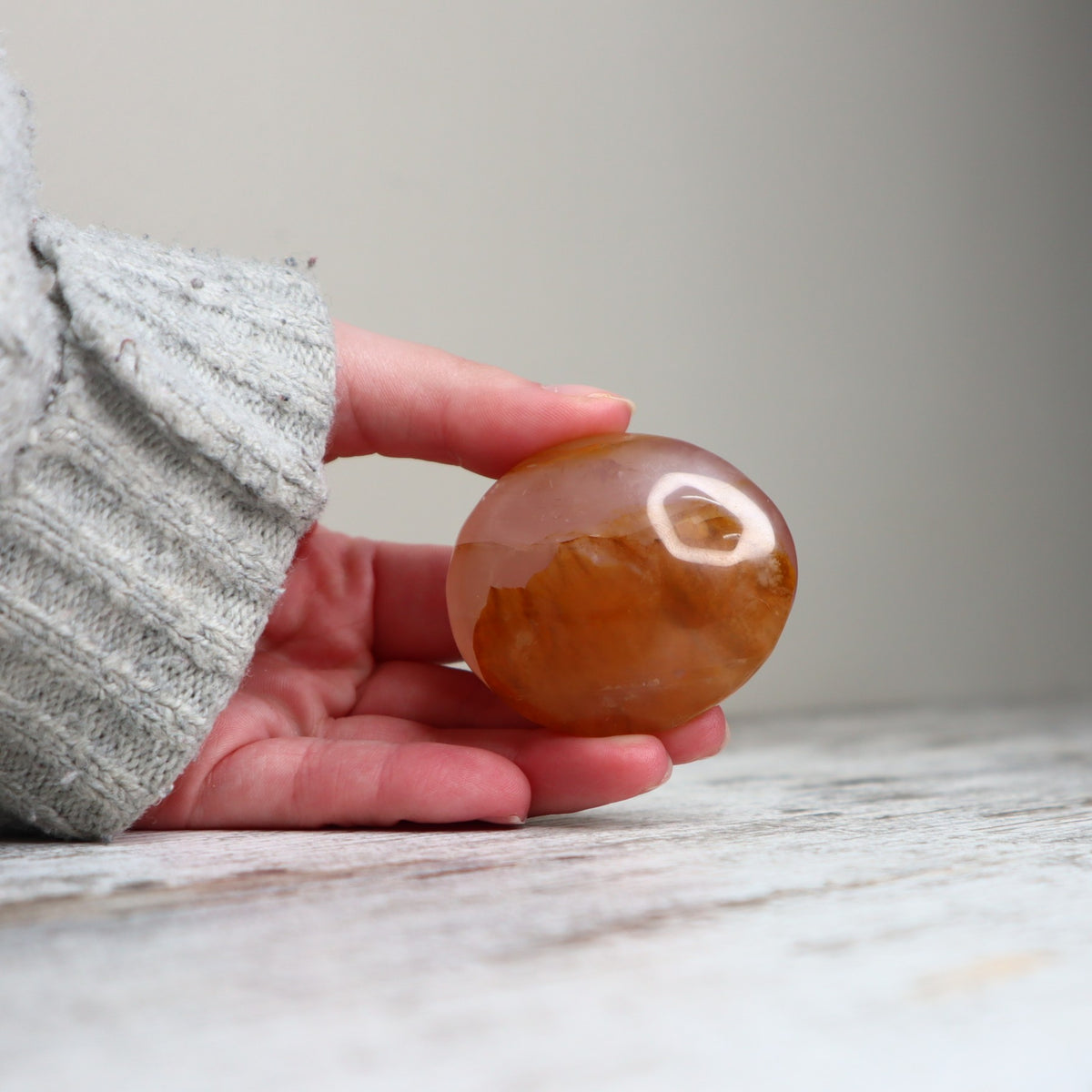 Hematoid Quartz Palm Stone | Golden Light, Grounding &amp; Inner Strength