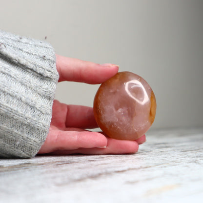 Hematoid Quartz Palm Stone | Golden Light, Grounding &amp; Inner Strength