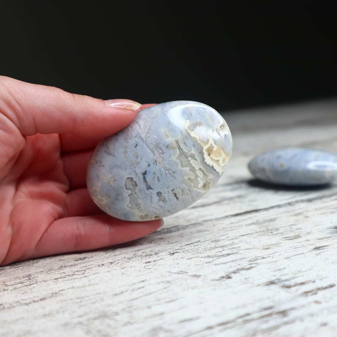 Blue Plume Agate Palm Stone | Calm Expression &amp; Inner Flow