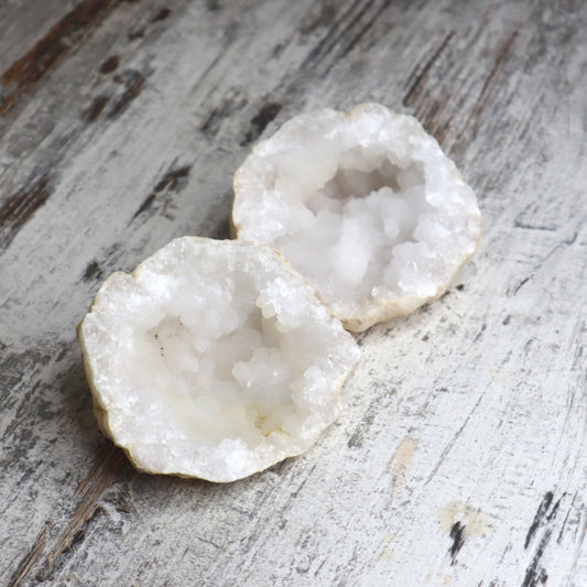 White Quartz Geode Pair | Cleansing, Harmony & Amplified Energy