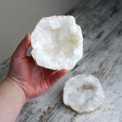 White Quartz Geode Pair | Cleansing, Harmony & Amplified Energy
