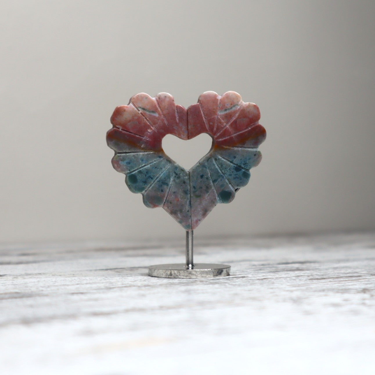 Ocean Jasper Heart on Stand | Joy, Emotional Healing & Inner Harmony