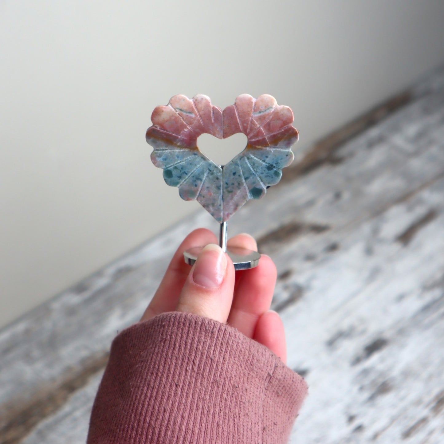 Ocean Jasper Heart on Stand | Joy, Emotional Healing & Inner Harmony
