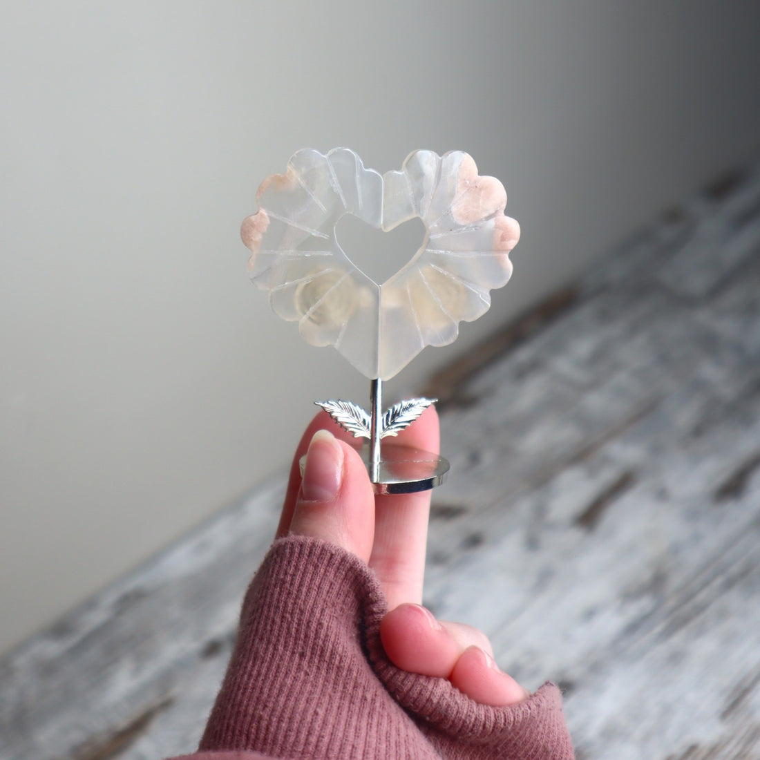 Flower Agate Heart on Stand | Self-Love, New Beginnings &amp; Inner Bloom