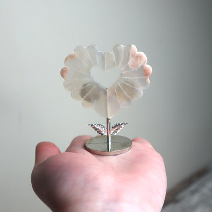 Flower Agate Heart on Stand | Self-Love, New Beginnings & Inner Bloom