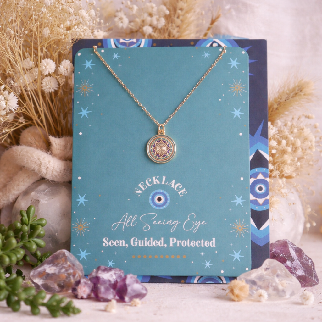 All Seeing Eye Necklace Greeting Card | Protection, Awareness &amp; Divine Guidance