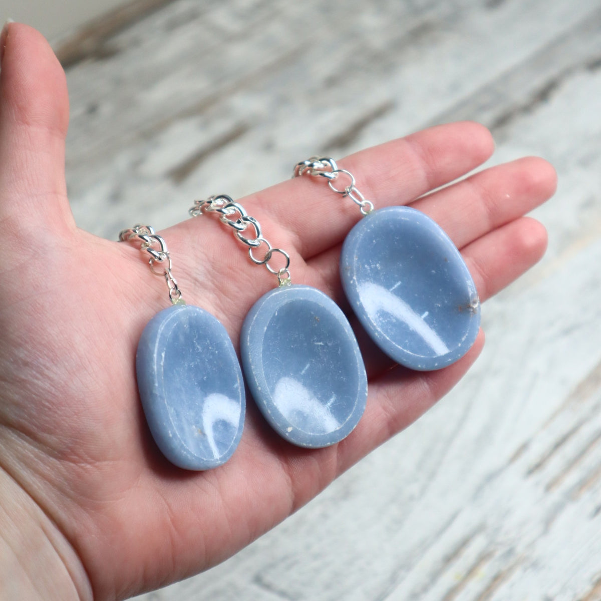 Angelite Worry Stone Keychain | Calm, Communication &amp; Inner Peace
