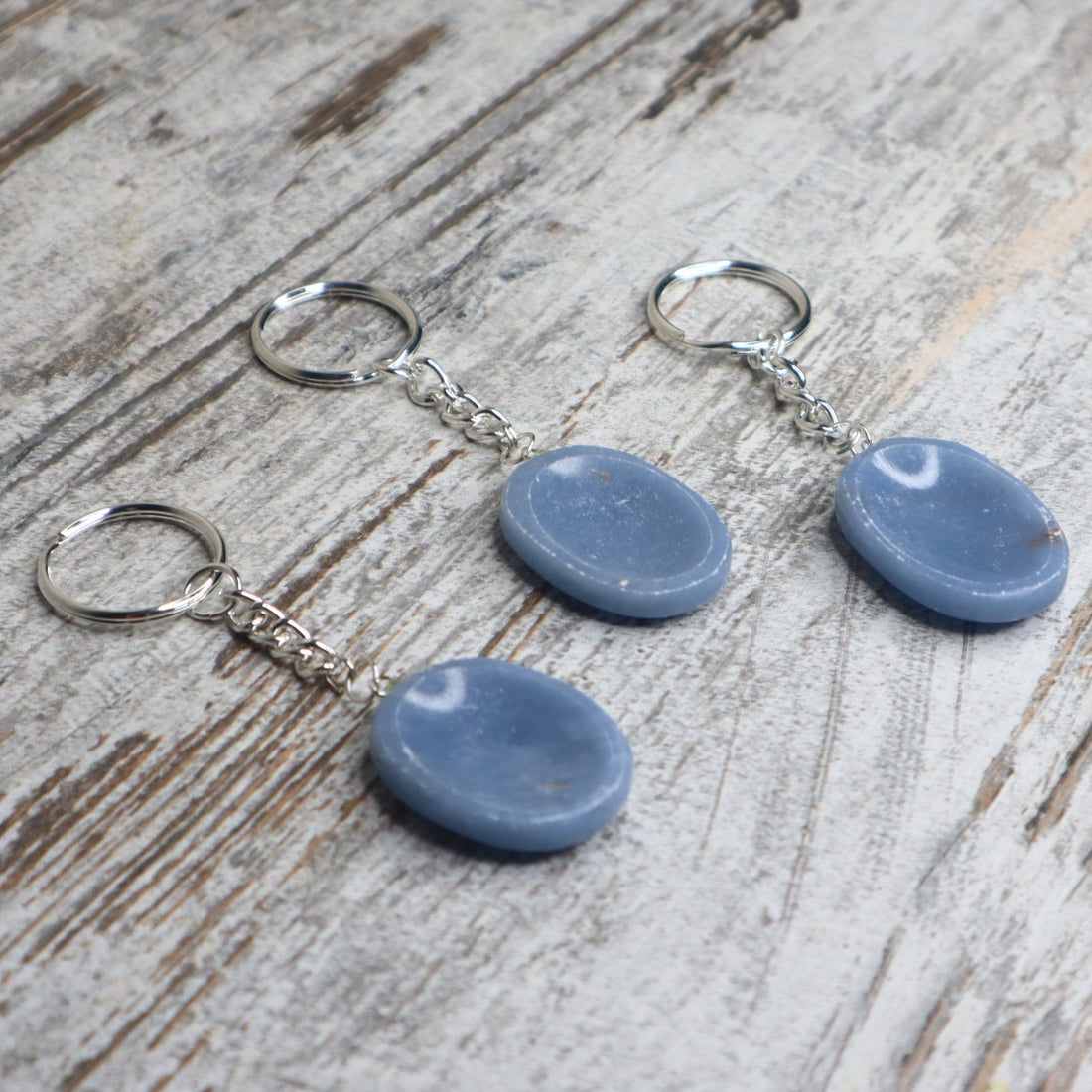 Angelite Worry Stone Keychain | Calm, Communication &amp; Inner Peace