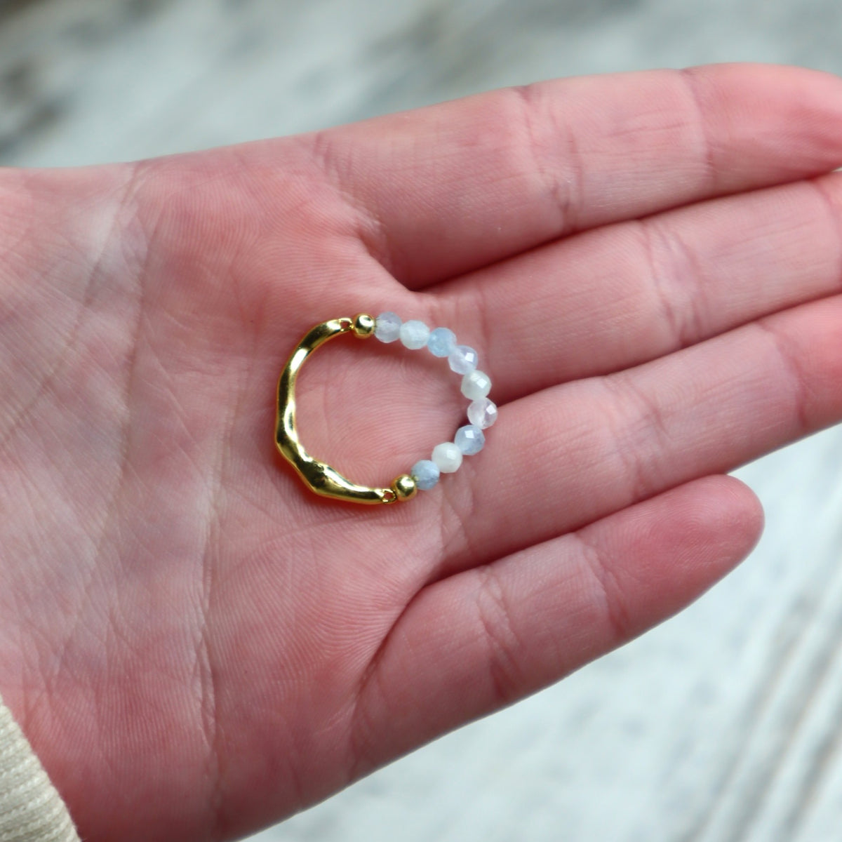 Aquamarine Beaded Ring | Calm, Clarity &amp; Communication