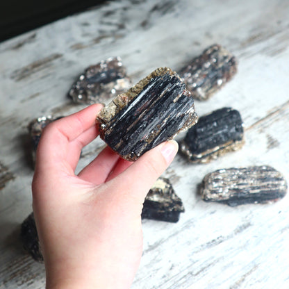 Black Tourmaline with Mica Raw Cluster | Protection, Grounding & Reflective Awareness