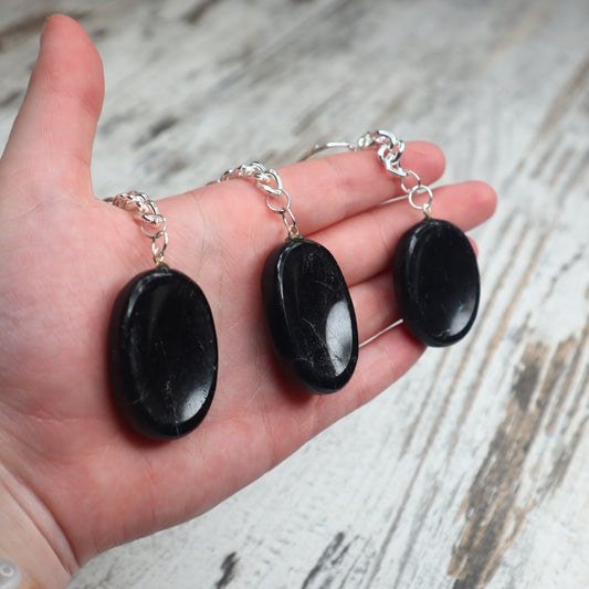 Black Tourmaline Worry Stone Keychain | Protection, Grounding & Energy Shield