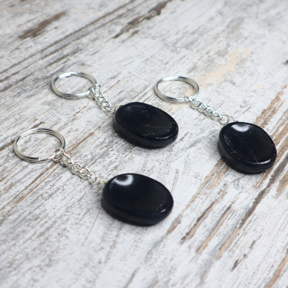 Black Tourmaline Worry Stone Keychain | Protection, Grounding &amp; Energy Shield