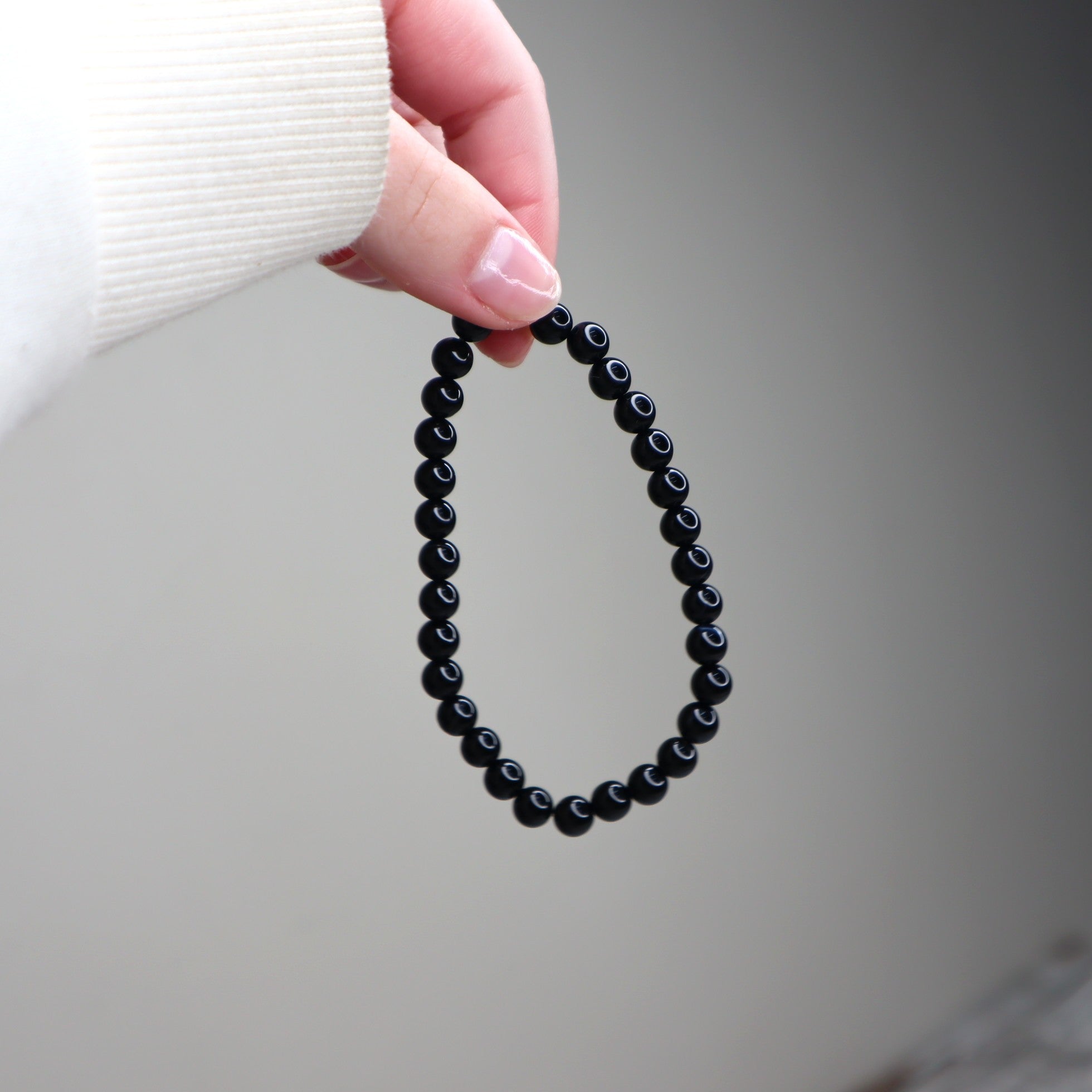 Black Agate Bead Bracelet | 6mm | Protection, Strength &amp; Grounding