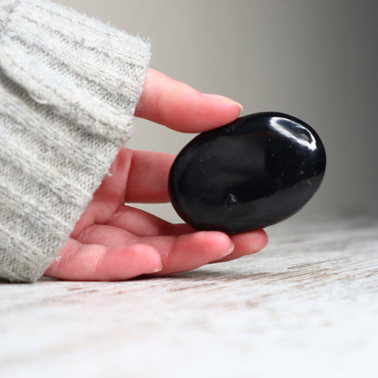 Black Tourmaline Palm Stone | Protection, Grounding &amp; Inner Strength