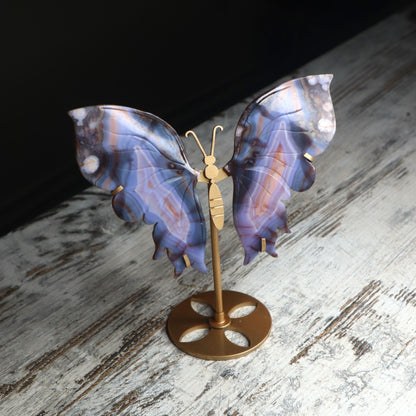 Blue Banded Agate Butterfly Wings on Stand | Calm, Balance & Gentle Growth