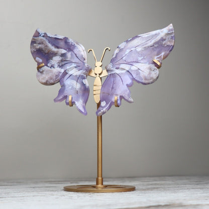 Blue Flower Agate Butterfly Wings on Stand | Growth, Calm & Gentle Becoming