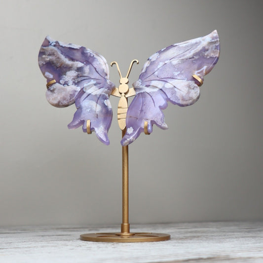 Blue Flower Agate Butterfly Wings on Stand | Growth, Calm & Gentle Becoming