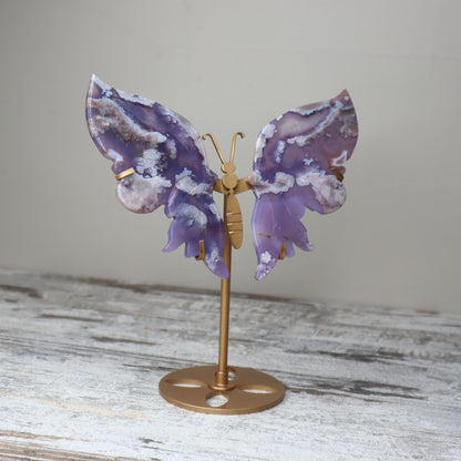 Blue Flower Agate Butterfly Wings on Stand | Growth, Calm & Gentle Becoming