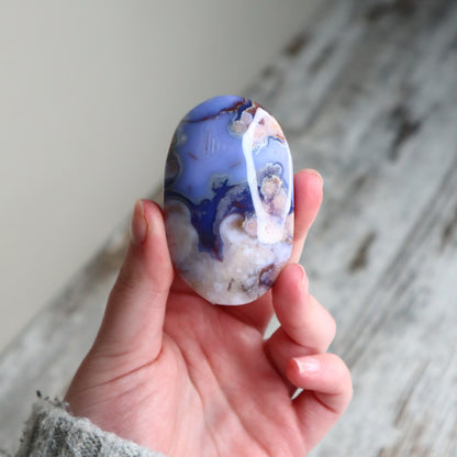 Blue Flower Agate Palm Stone | Inner Growth, Calm &amp; New Beginnings